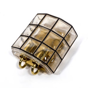 Beautiful Vintage Iron Glass Double Socket Wall Light | Sconces by Glashütte Limburg from the 1960s.