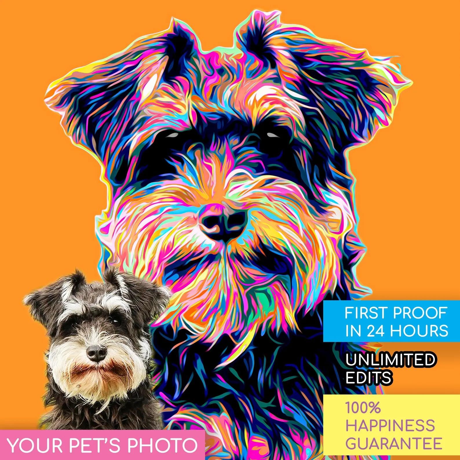 Custom Pet Portrait from Your Photo, Andy Warhol, Pop Art, Dog, Cat, Birthday, Memorial, Birthday, Gift, One of a Kind, WPAP, Screen Print