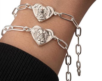 Pulsera personalizada con retrato de mascota o persona / Pulsera de corazón de plata esterlina hecha a mano con tu foto