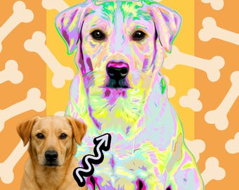 Psychedelisch huisdierportret – aangepaste kat/hondkunst, gedurfde pop-artstijl, kleurrijk huisdiercadeau, gepersonaliseerd dierenmuurdecoratie, herdenkingscadeau, Warhol