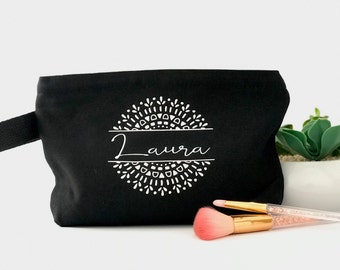Personalized Makeup Bag, 100% Cotton Canvas, 2-Colour Imprint, Name & Geometrical Burst Design