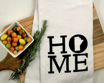 Manitoba "HOME" Hand-Screen Printed Flour Sack Tea Towel