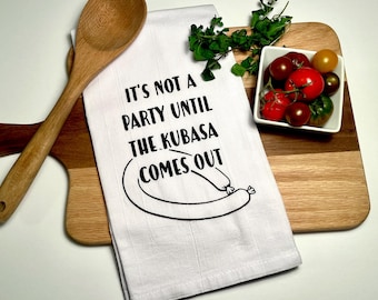 Kubasa Party Hand-Screen Printed Flour Sack Tea Towel