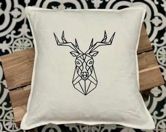 Hand-Screen Printed Polygon Deer Cushion, 100% Cotton, 18" x 18"