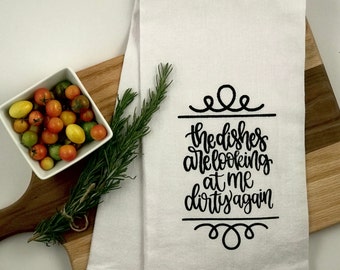 Dirty Dishes Hand-Screen Printed Flour Sack Tea Towel