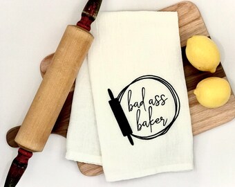 Bad Ass Baker Hand-Screen Printed Flour Sack Tea Towel