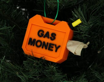Gas Money Christmas Tree Ornament – Funny Orange Gas Can Gift Holder, Cash or Gift Card Gag Present for Car Lovers