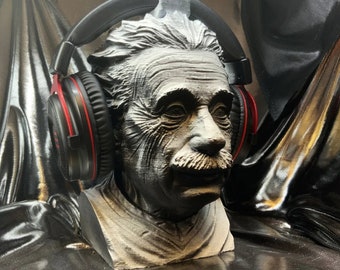 Einstein "Black and White Fade" Headphone Stand! Headset Holder, Physicist/Scientist Hanger Bust. Game/Beats Home Recording Desk/PC Gaming!