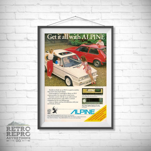 Vintage Alpine Stereo MK1 Golf GTI 80s Magazine Advertisment Classic Old Car Ad Advert Gift Poster Print