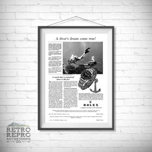 Vintage Rolex Submariner Diving Sports Watch Magazine Advertisment Classic Old Ad Advert Gift Poster Print