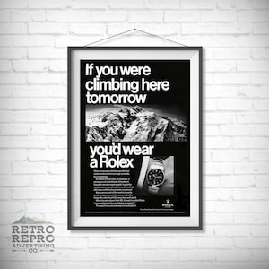 Vintage Rolex Climbing Mountaineer Watch BW Magazine Advertisment Classic Old Ad Advert Gift Poster Print image 1