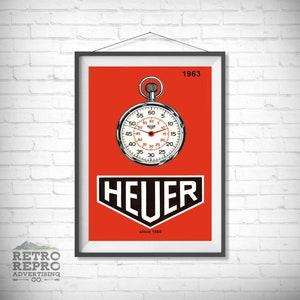 Vintage Racing 1963 Tag Heuer Watch Timing Magazine Advertisment Classic Old Car Ad Advert Gift Poster Print