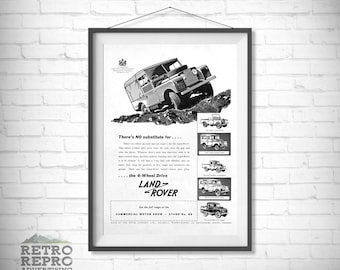 Vintage British Land Rover Series 1 4WD 4X4 Magazine Advertisment Classic Old Car Ad Advert Gift Poster Print