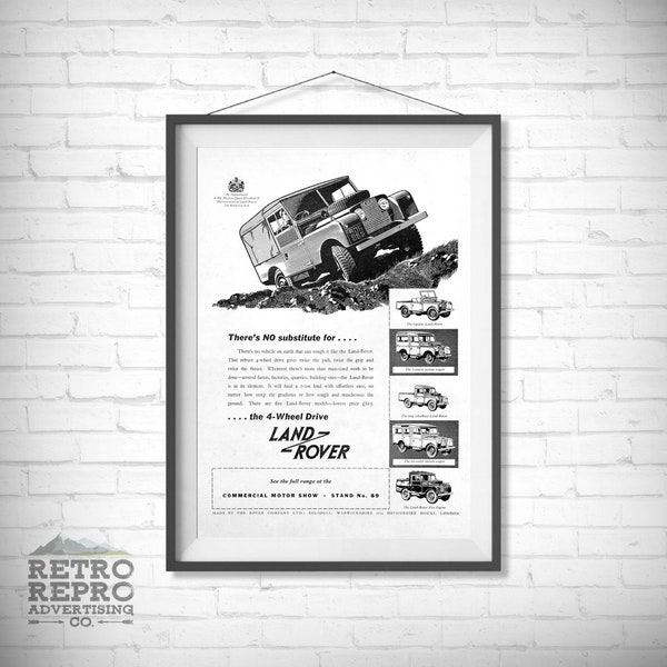 Vintage British Land Rover Series 1 4WD 4X4 Magazine Advertisment Classic Old Car Ad Advert Gift Poster Print