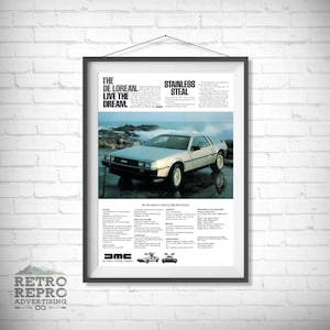 Vintage Delorean DMC De Lorean 80s Magazine Advertisment Classic Old Car Ad Advert Gift Poster Print