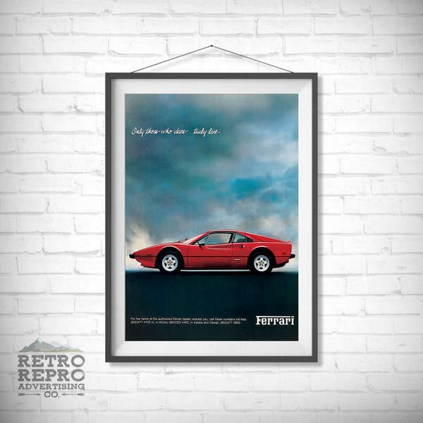 Vintage 1980s 308 GTS Ferrari Classic Old Car Ad Advert Gift Poster Print