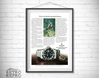 Vintage Rolex 1974 Submariner Horloge Magazine Advertisment Klassieke Oude Advertentie Advertentie Gift Poster Print