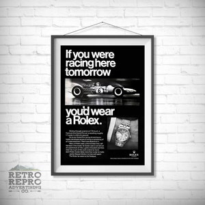 Vintage Rolex Racing Watch Magazine Advertisment Classic Old Ad Advert Gift Poster Print