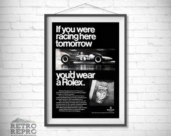 Vintage Rolex Racing Watch Magazine Advertisment Classic Old Ad Advert Gift Poster Print