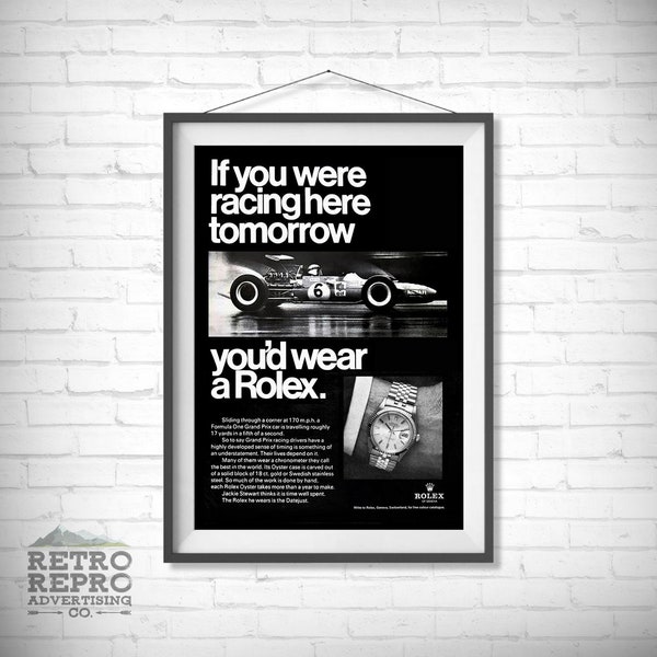 Vintage Rolex Racing Watch Magazine Publicidad Classic Old Ad Advert Gift Poster Print