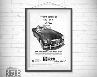 vintage années 1960 MGB MGA Roadster Magazine Publicité Classique Vieille Voiture Annonce Annonce Cadeau Affiche Imprimer