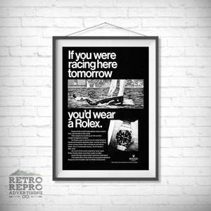 Vintage Rolex Sailing Watch BW Magazine Advertisment Classic Old Ad Advert Gift Poster Print