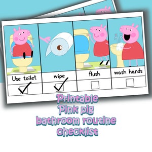 Linda lista de verificación de rutina para el baño del cerdito rosa para niños