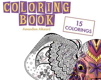 Book of 15 coloring pages of animal drawings in black and white mandala for adults to print yourself, handmade