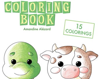 Book of 15 coloring pages of animal drawings for toddlers to print yourself, handmade by Dinett illustration