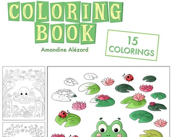 Coloring book 15 black and white animal coloring pages for children to print yourself, handmade creation Dinett illustration