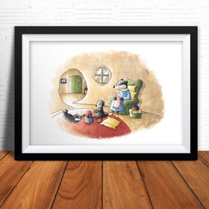 Affiche impression d'art et carte postale illustration repas de famille sur papier haute qualité 210g décoration chambre d'enfant fait main
