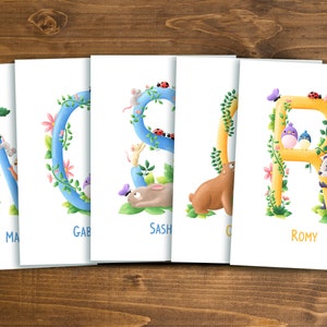 Personalized postcard with the child's first name, forest animal theme, birth birthday gift on high quality handmade paper