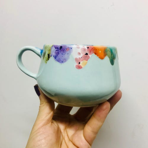 Handgemachte Regenbogen Keramik Kaffeetasse - 320ml Küchengeschenk