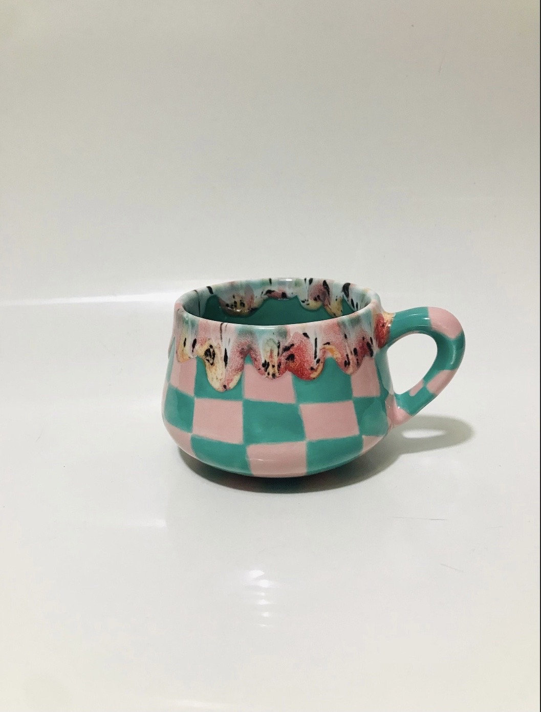 Hand painted mug, Handmade Ceramic mug,Green mug,Checkered mug, Kitchen gift,Home decor items,Home and living,Mug gift,Gift for her