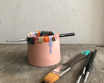 Handmade Ceramic Paint Brush Holder: Watercolor Artist Cup