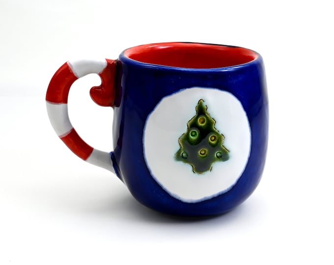 Blue Handmade Ceramic mug,Blue Coffee cup, Handmade Christmas mug, Blue Tea cup, Collectible Ceramic Mug, Unique holiday Gift, 10 Oz,  300ml