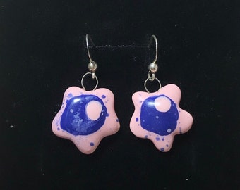 Floral Ceramic Earring,Handmade Flower earring, Pink earring, with handmade with Silver 925 - 2cm ( ceramic flowers size ) Mother's day gift