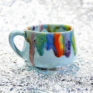 Handmade Ceramic Floral Cup, Cappuccino Cup,Handmade Colorful ceramic mug,Collectible gift,Ceramic Rainbow, Kitchen gift, Mother's day Gift