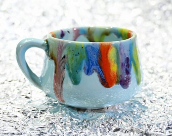 Handmade Ceramic Floral Cup, Cappuccino Cup,Handmade Colorful ceramic mug,Collectible gift,Ceramic Rainbow, Kitchen gift, Mother's day Gift