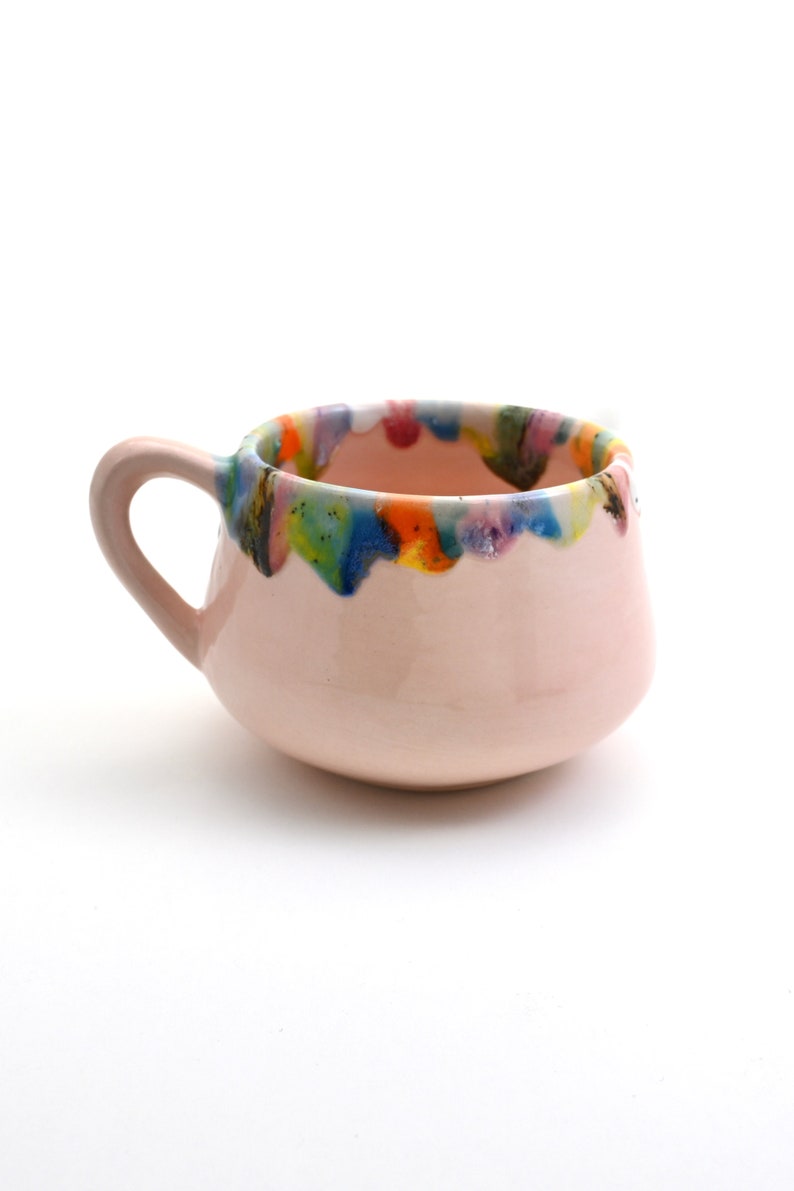 Handmade Ceramic Floral Cup, Cappuccino Cup,Handmade Colorful ceramic mug,Collectible gift,Ceramic Rainbow, Kitchen gift, Mother's day Gift image 2