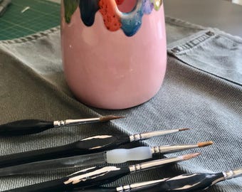 Handmade Ceramic Paint Brush Holder, Watercolor Palette Cup