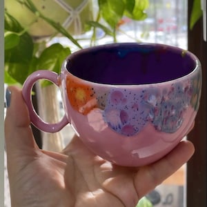 Handmade Pink Pottery Mug: Large Rustic Ceramic Coffee Cup