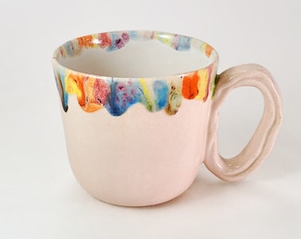 Handmade Ceramic Cup, Cappuccino Cup, Handmade  ceramic mug, Collectible Ceramic Mug,Ceramic Rainbow,Pink Cup,Kitchen gift,Mother's day Gift