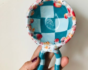 Ceramic Ladle,Handmade ceramic spoon,Hand painted tableware,Collectible ceramic spoon, Checkered tableware, Table setting