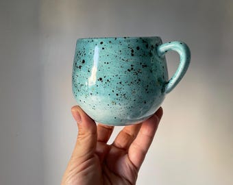 Handmade Aqua Ceramic Mug: Brush Painted Coffee Cup