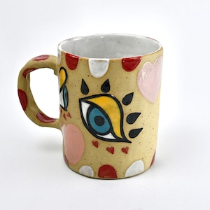 Handmade Ceramic Mug: Large Stoneware Drinkware with Eye Design