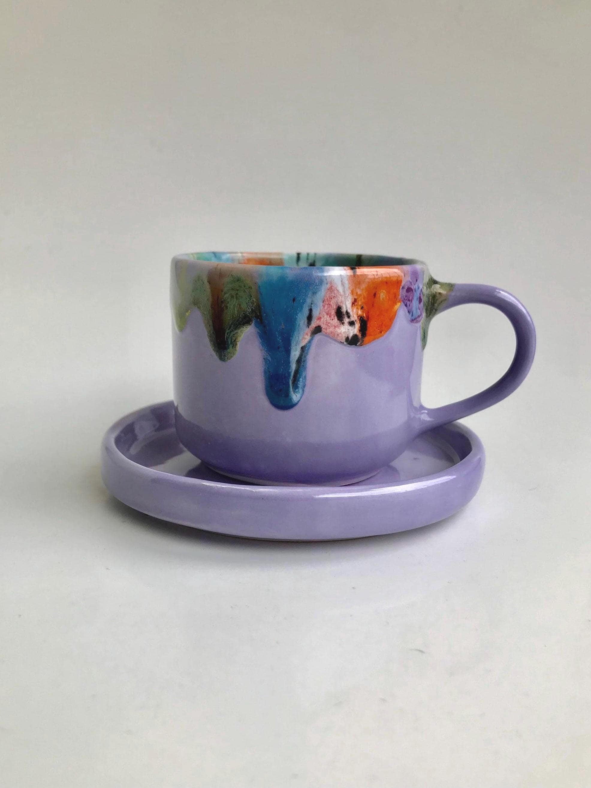 Ceramic Coffee Cup for Collection, Handmade Lavender purple cup, Handmade  Double Espresso cup and saucer, Ceramic Purple cup
