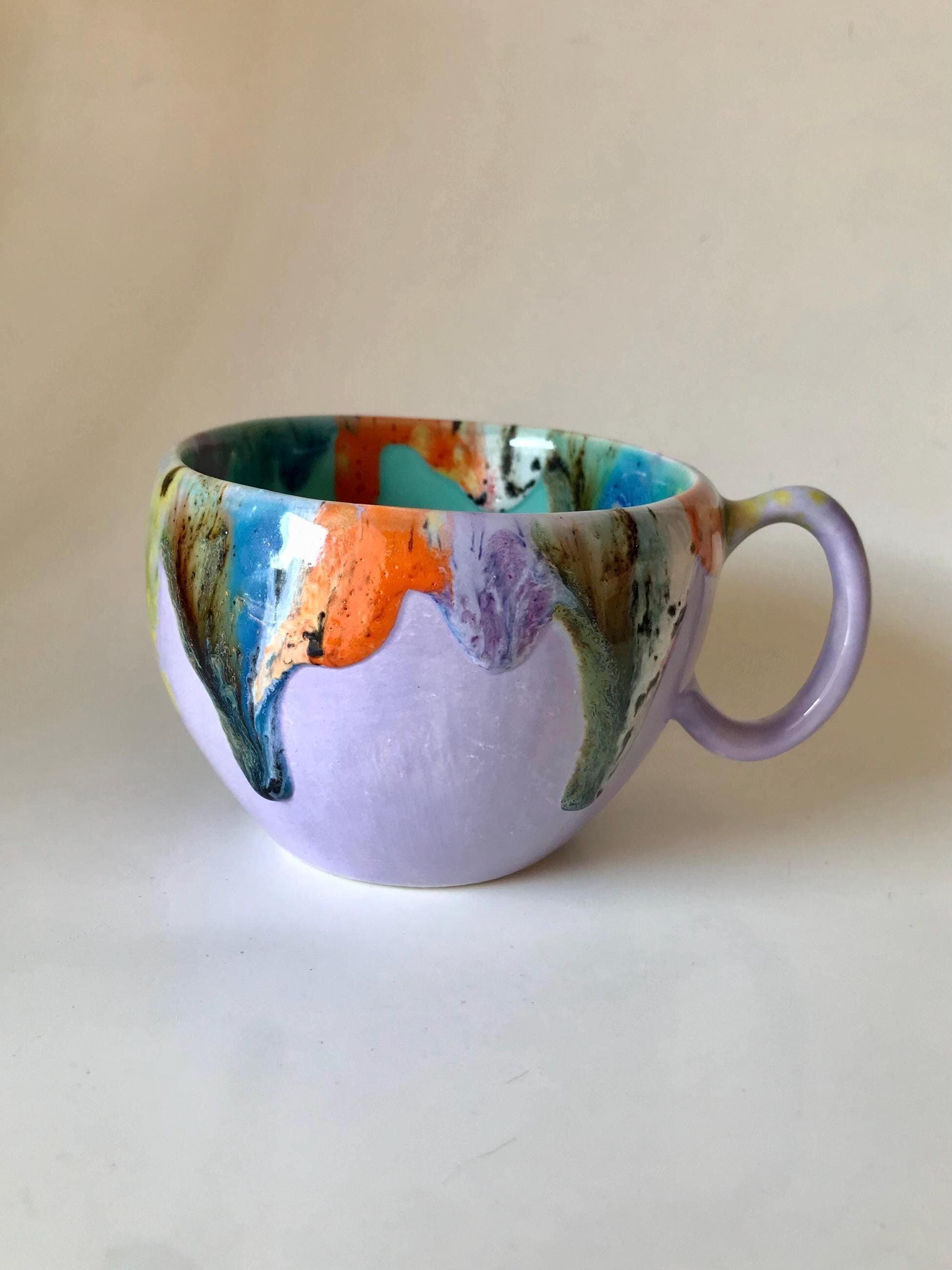 Grande Tasse à Café En Porcelaine F.D. France Décor Violettes - Avec Soucoupe, Occasion Très Bon état