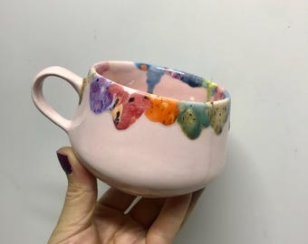 Handmade Rainbow Ceramic Coffee Mug - 320ml Kitchen Gift