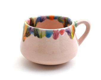 Handmade Ceramic Floral Cup, Cappuccino Cup,Handmade Colorful ceramic mug,Collectible gift,Ceramic Rainbow, Kitchen gift, Mother's day Gift